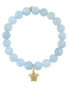 Marquise Turtle Charm Bracelet,  Aquamarine Beads & 14k Yellow Gold